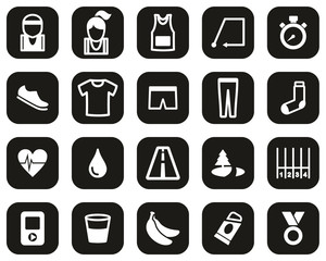 Running Or Jogging Icons White On Black Flat Design Set Big