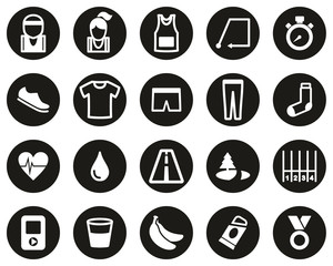 Running Or Jogging Icons White On Black Flat Design Circle Set Big