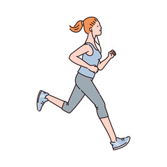 Fototapeta na wymiar Woman running marathon cartoon character, vector sketch illustration isolated.