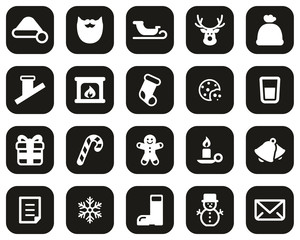Santa Claus Icons White On Black Flat Design Set Big