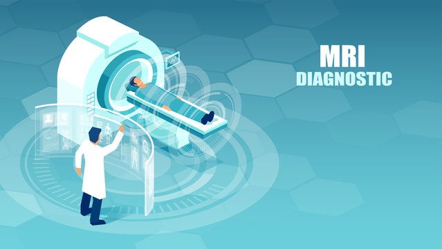 Vector of a doctor conducting magnetic resonance imaging studies on a patient