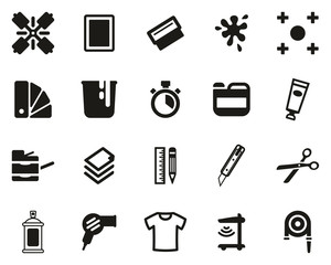 Screen Printing Icons Black & White Set Big