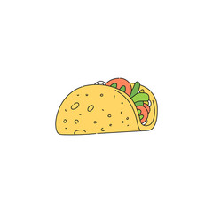 Taco drawing isolated on white background - Mexican food snack