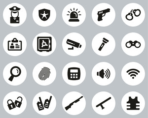Security System & Equipment Icons Black & White Flat Design Circle Set Big