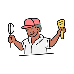 Ice-cream seller or vendor character with corn vector illustration isolated.