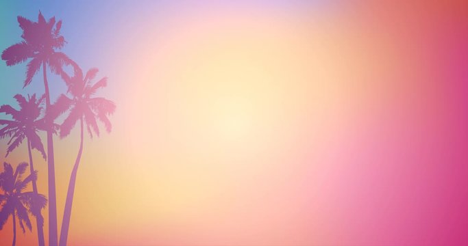 Background with silhouette of palm trees and tropical sunrise. 2d animation
