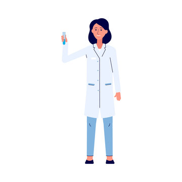 Woman cartoon character in doctor uniform flat vector illustration isolated.