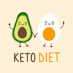 Cute avocado and boiled egg holding hands