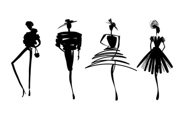 Fashion models sketch hand silhouette pop art - obrazy, fototapety, plakaty