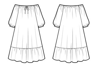 Fashion drawing of the dressromantic style
