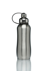 Metal bottle for water. Isolate on a white background.