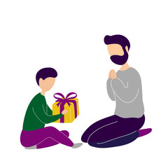 Little son giving gift to his father
