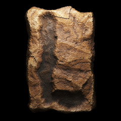 Rocky letter L. Font of stone isolated on black background. 3d