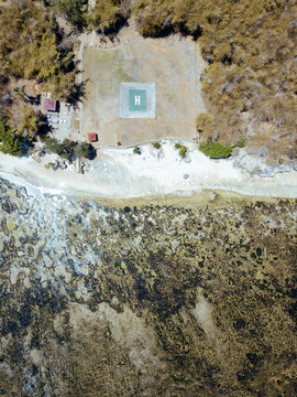 Indonesia, Java, Aerial view of coastal helipad