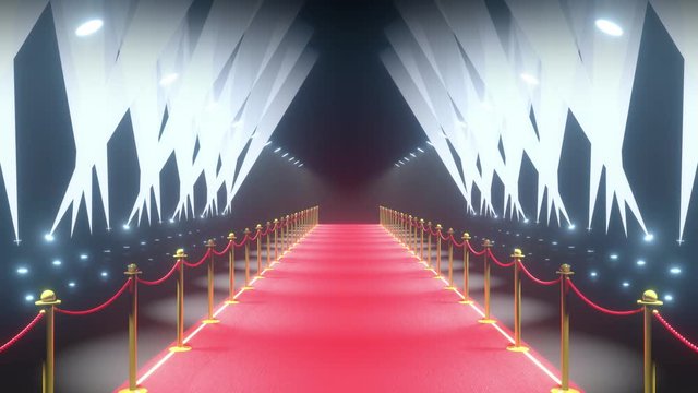 4k 3D red carpet, barriers; flash lights and stage lights animation - show/ paparazzi concept