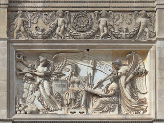 Architectural fragment of Arc de Triomphe du Carrousel in Tuileries garden in Paris, France 