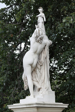 Statue of Cassandra seeking the protection of Pallas by Aime Millet at Tuileries garden in Paris, France
