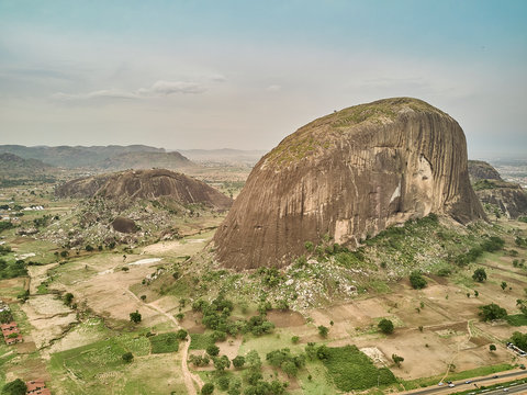 Nigeria, Niger State, Abuja, Aerial view of Zuma Rock monolith