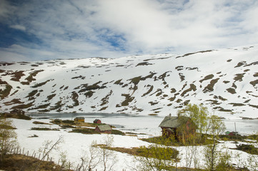 Hordaland / Norway. 06.29.2015.Snowy landscapes of the Vossevangen mountains in Norway