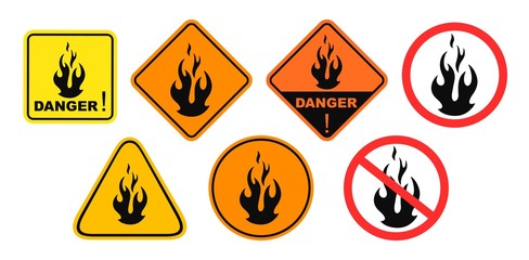 Fire danger sign. Isolated fire on white background