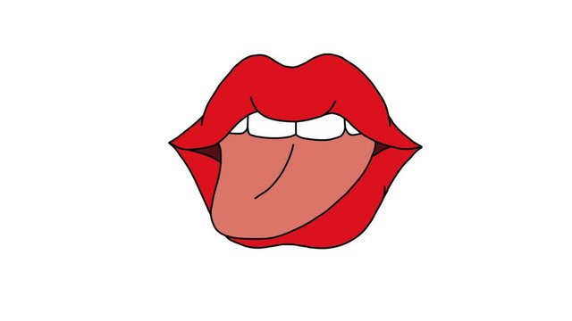 Lips Lick Looping Animation. Hand-drawn animation of female lips where the tongue licks the lips. Looping animation. Original file Full HD has an alpha channel. 29.97
