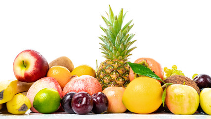 set of different fruits isolated on white background