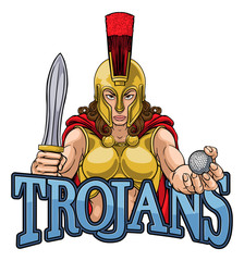 A Spartan or Trojan female gladiator warrior woman golf sports mascot