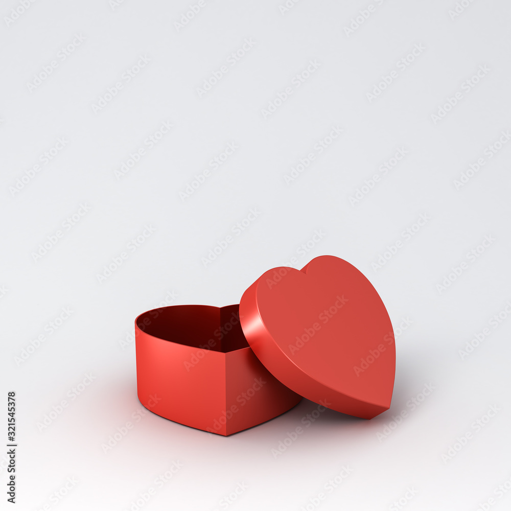 Aufkleber Open heart shape box isolated on white grey background with shadow 3D rendering