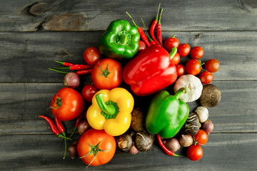 Colase up vegetables on the wooden background