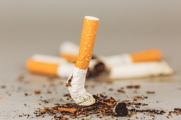 Extinguished cigarette.Cigarettes is addictive to be cancer.smoking reduction campaign in World No...