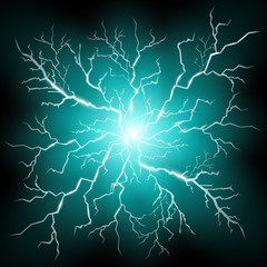 Thunder storm flash light on black background. Vector realistic electricity lightnings. Illustration of nerve connection