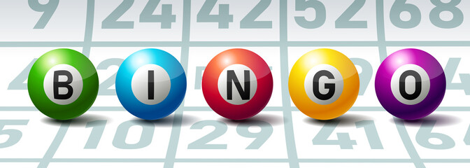 Bingo or Lottery Balls on Bingo Cards
