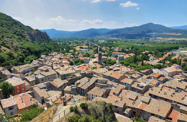 Fototapeta na wymiar Les Mées town from a viewpoint, Provence-Alpes-Côte d'Azur region, France
