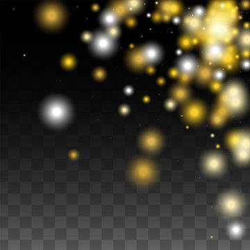 Gold Glitter Vector Texture on a Black. Golden Glow Pattern. Golden Christmas and New Year Snow. Golden Explosion of Confetti. Star Dust. Abstract Flicker Background with a Party Lights Design. 