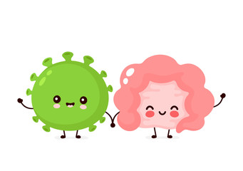 Cute happy probiotic bacteria and intestine organ