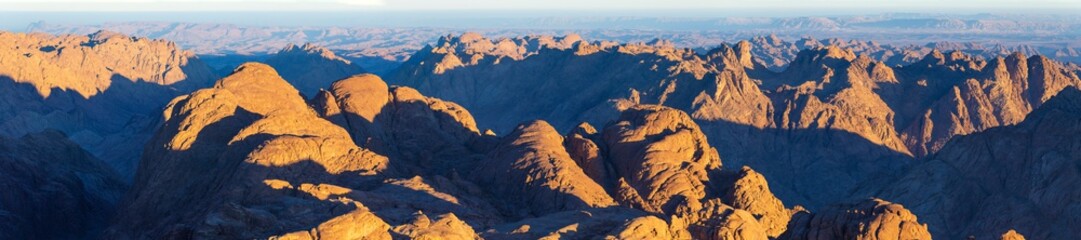 Egypt. Mountain Sinai in the morning at sunrise. (Mount Horeb, Gabal Musa, Moses Mount). Pilgrimage place and famous touristic destination.