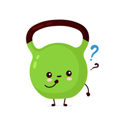 Cute smiling fitness kettlebell with question