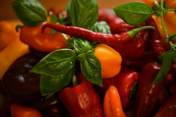 basil and peppers