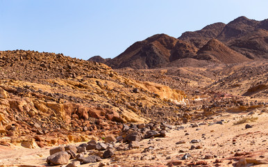 Egypt. Desert and mountains of the Sinai Peninsula. Sands, dunes, rocks and gorges. Promised land.