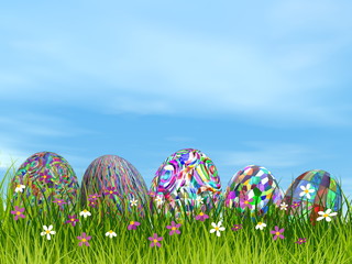 Colorful Easter eggs in nature - 3D render