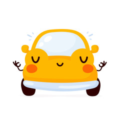 Cute happy yellow automobile car meditate