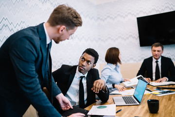 Diverse business team working on project