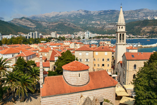 Historic church with belfry in city of Ulcinj in Montenegro.