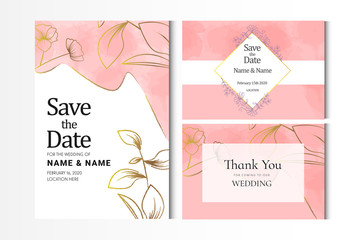 Rose gold watercolor wedding invitation card template vector eps 10