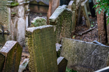 Old Jewish Cemetery Prague in Czech Republic.