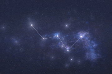 Cassiopeia constellation stars in outer space. Cassiopeia constellation lines. Elements of this image were furnished by NASA 