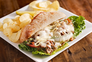 American Philly Steak and Cheese Sandwich with Potato Chips