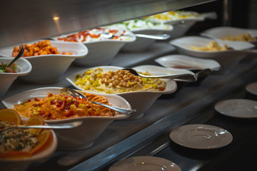 A variety of cheeses, breakfasts and snacks in the self-service restaurant