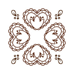 Ethnic mehendi mendi paisley and heart pattern on white background, Valentine day