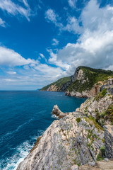 Ligurian coast. View from the old fortress in Portovenere town, Italy